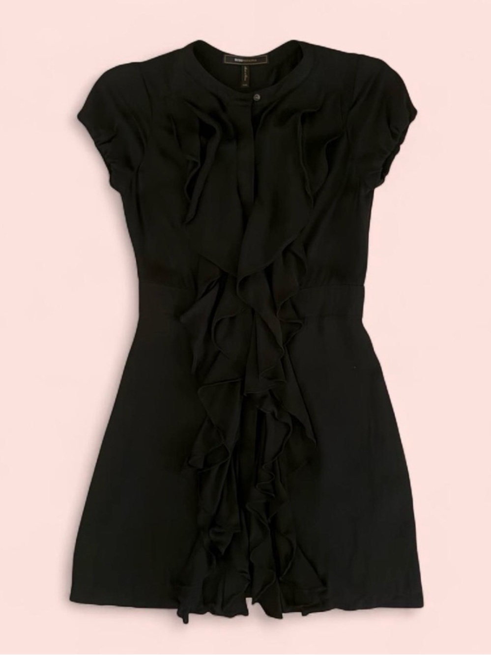 BCBGMAXAZRIA Black 100% Silk Ruffle Button-Up Dress ā XXS